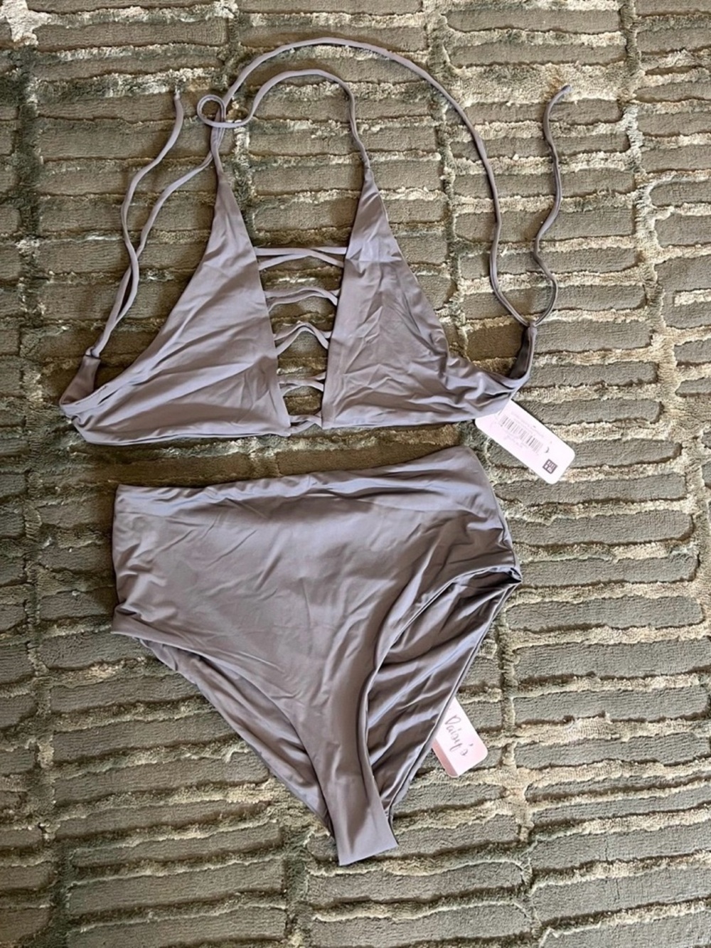 Dippin Daisy Ladder-Detail Triangle Bikini Set in Olive Green